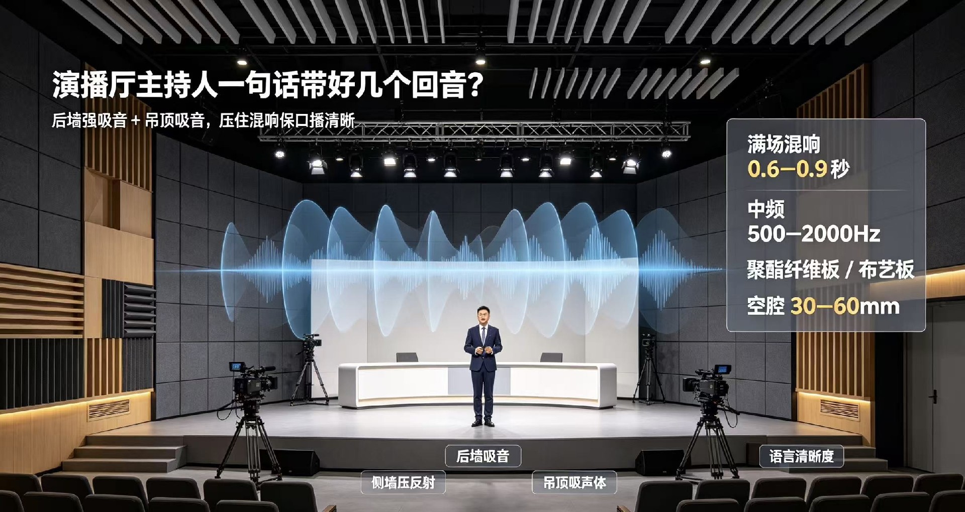演播廳里主持人一句話帶好幾個回音，是裝修太硬還是吸音沒做？