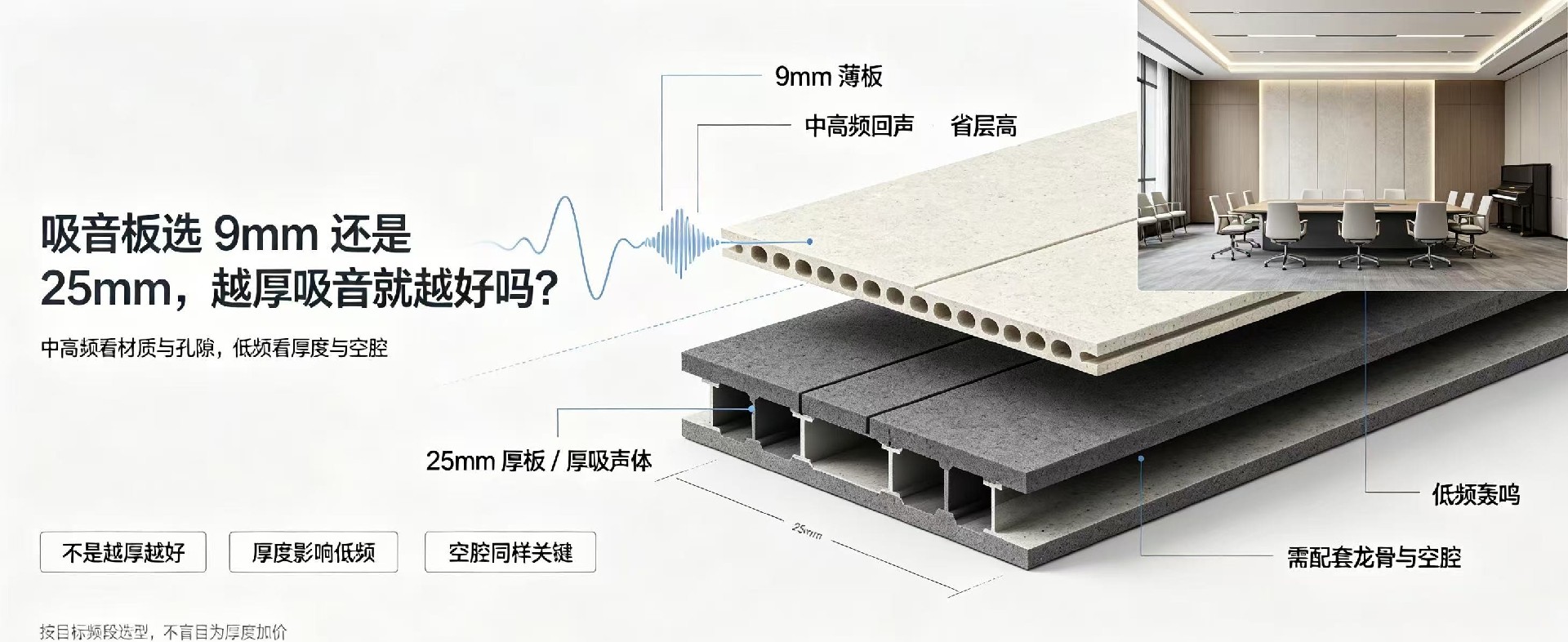 吸音板選 9mm 還是 25mm，越厚吸音就越好嗎？